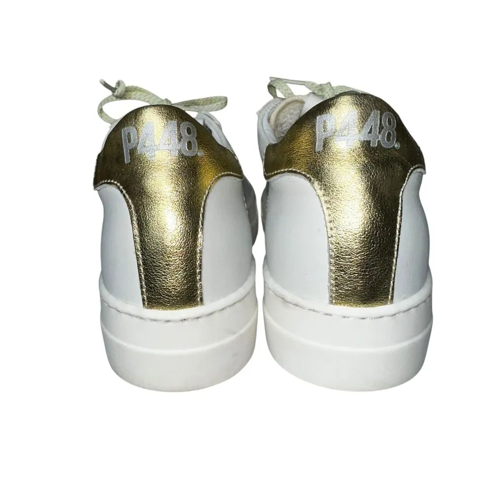 P448 Thea Platform Mahlia Mixed Suede Leather Sneakers Gold Heel Women's 39 8.5 - Image 5