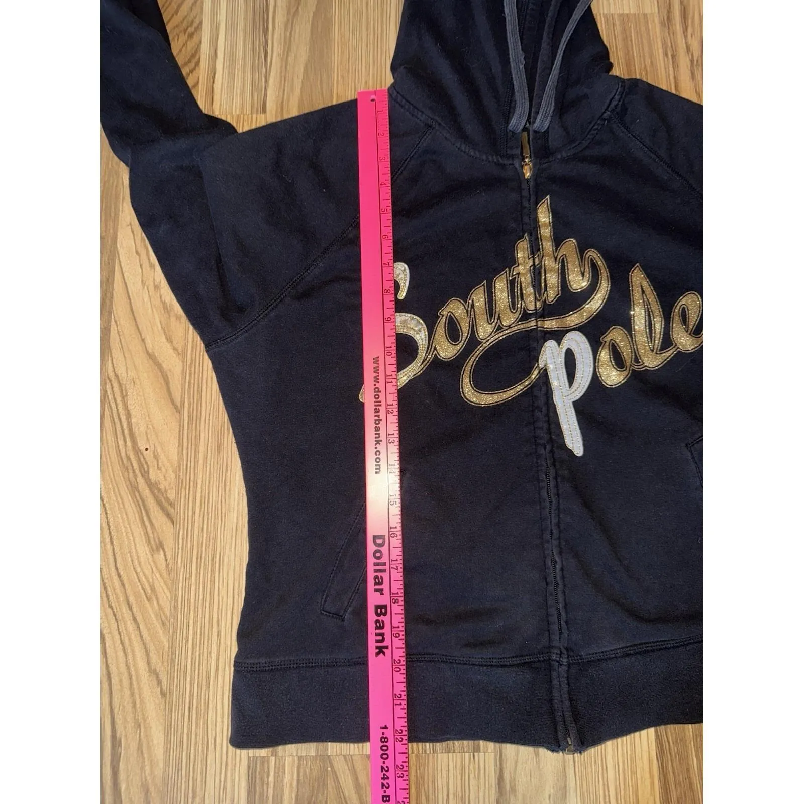 Southpole Y2K Hoodie Women's 1X Plus Black Gold Spell out Full Zip‎ Cotton - Image 8