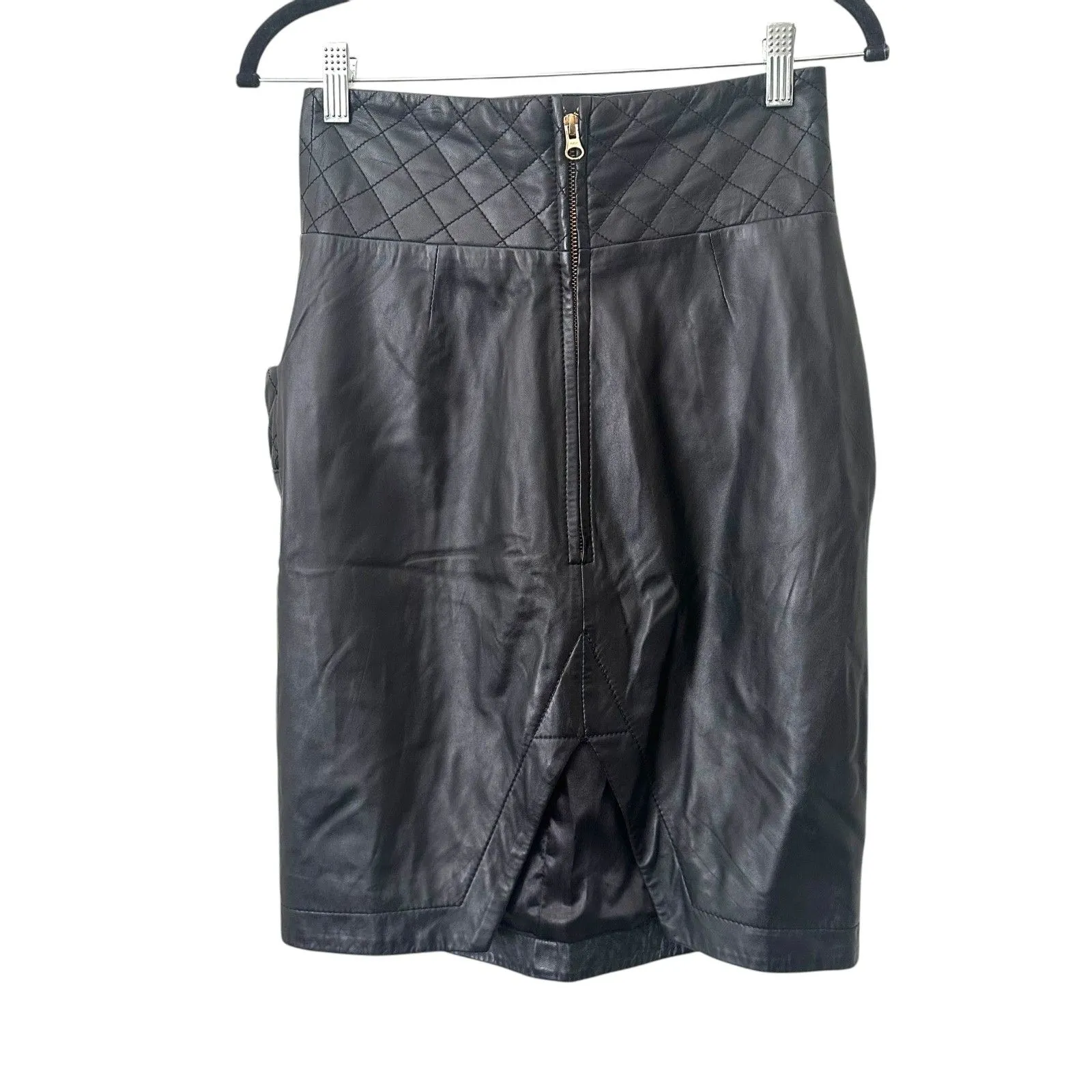 PREEN BY THORNTON BREGAZZI Quilted Leather Skirt‎ Black Small - Image 3