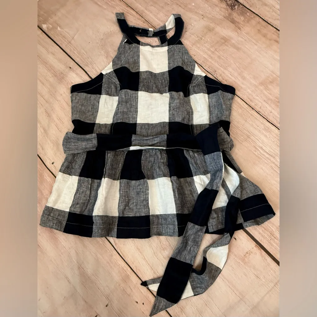 NWT Crown & Ivy Blue White Plaid Peplum Tie Linen Sleeveless Blouse Top Sz 12 - Image 2