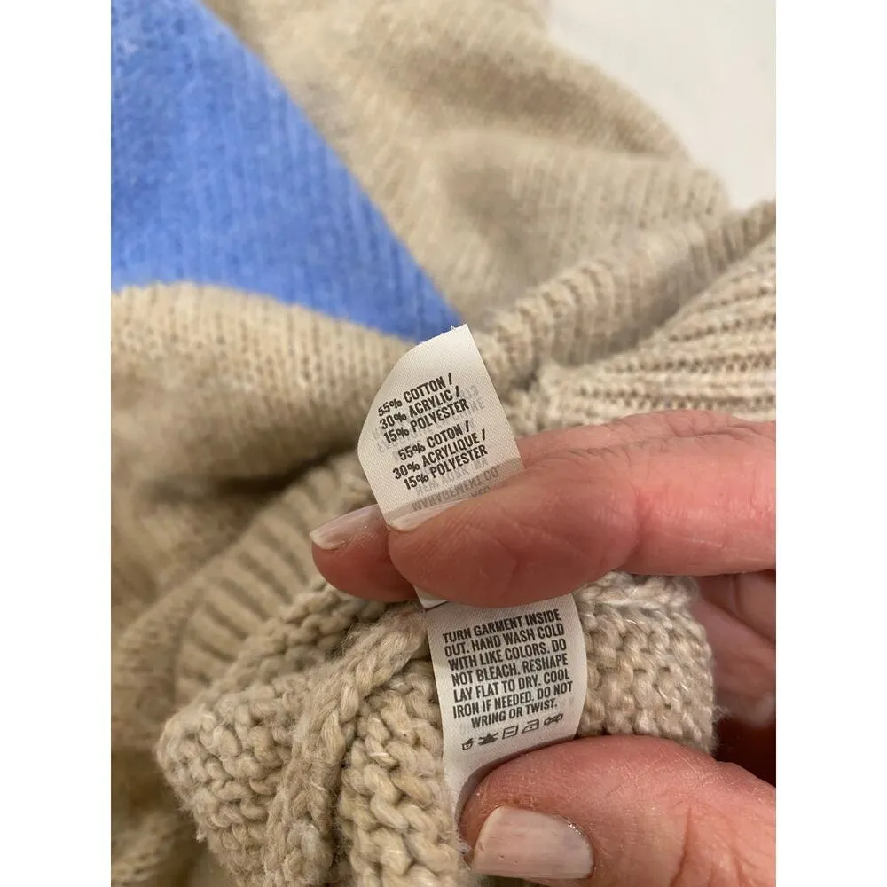 Aerie Mock Neck Chunky-Knit Acrylic Blend Sweater Stripe Beige Womens Size Large - Image 8