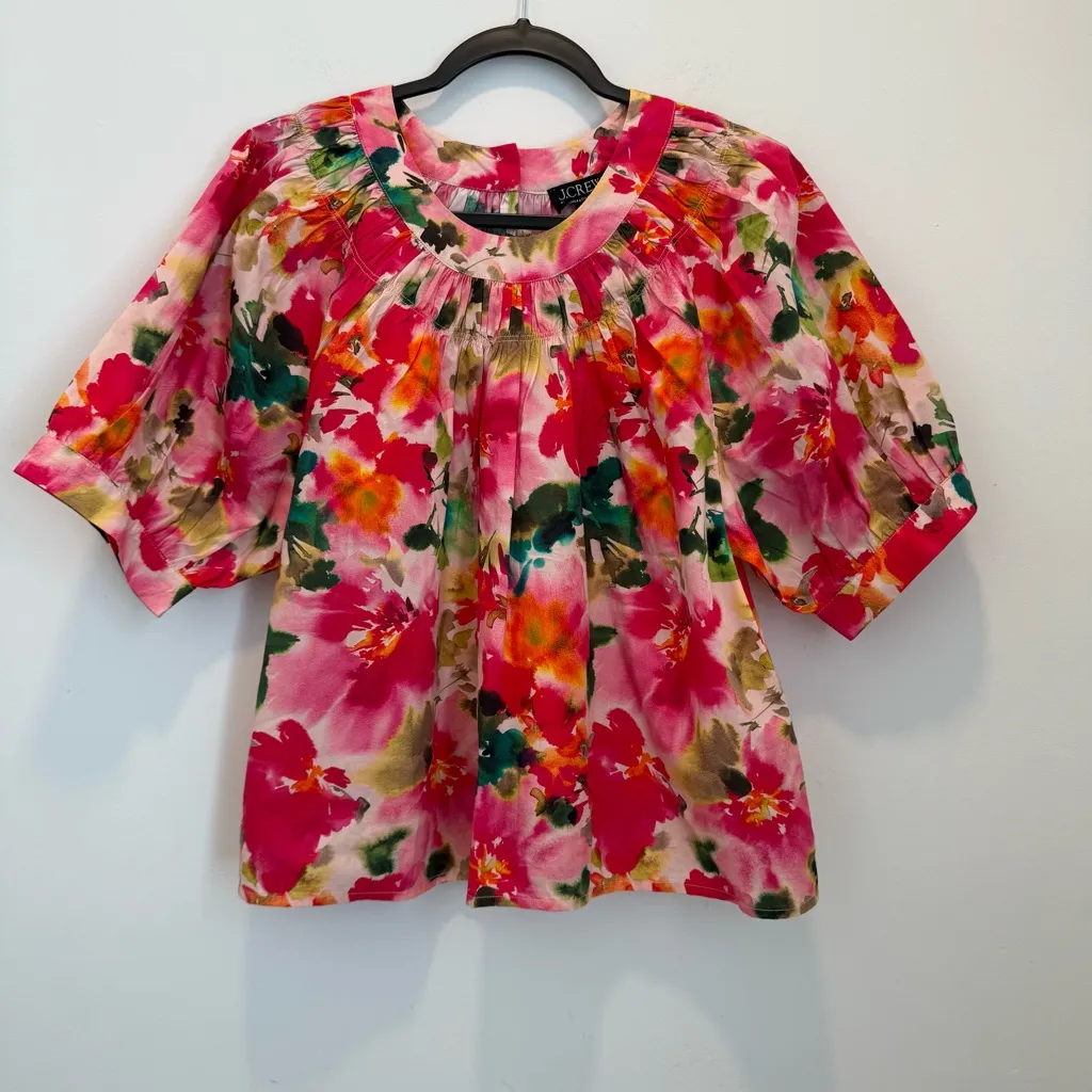J. Crew Smock-neck puff-sleeve top in floral cotton poplin Women’s Size M - Image 3