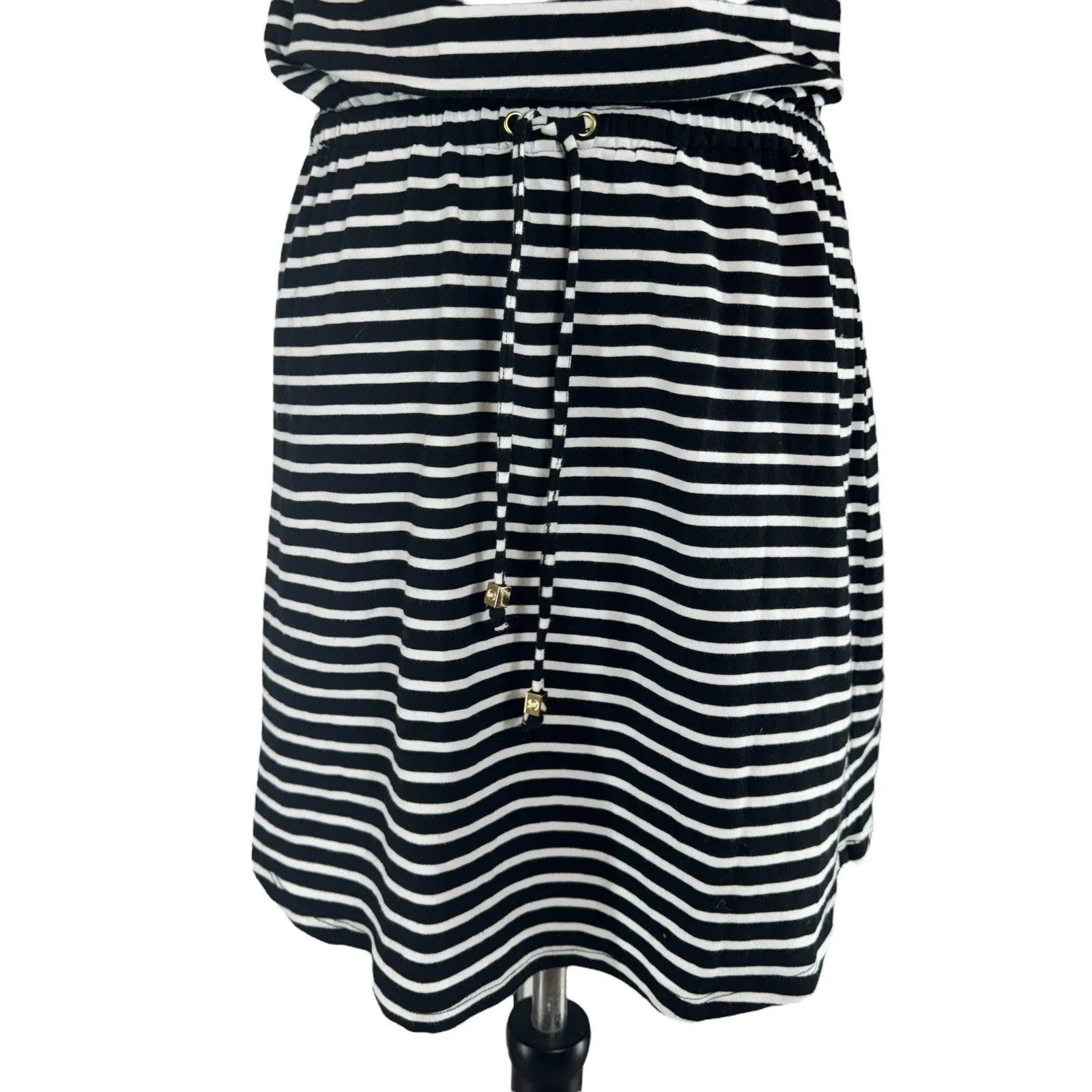 MICHAEL Michael Kors Striped Knee Length Dress XS White Black Gold Zip Old Money - Image 5