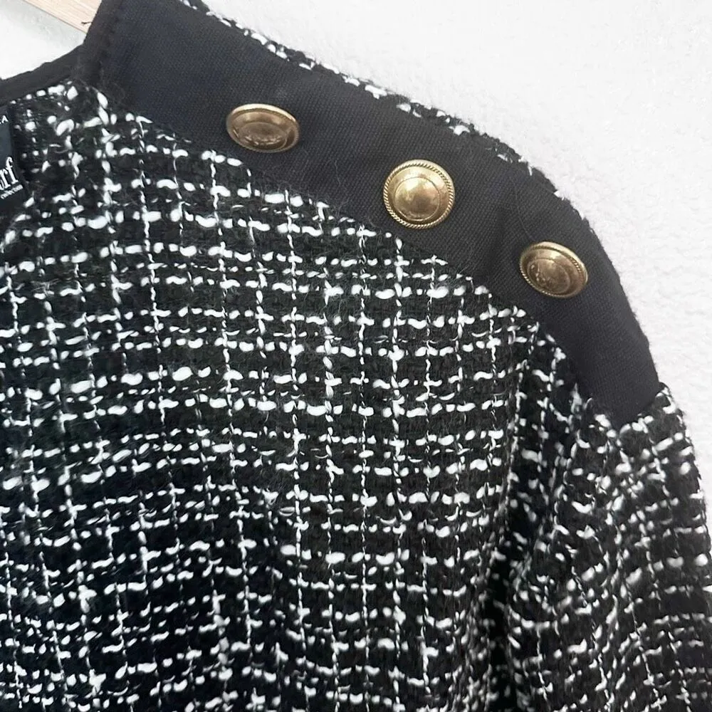 ZARA | TRF Collection Black White Tweed Shift Dress Gold Buttons Mini | Medium - Image 12