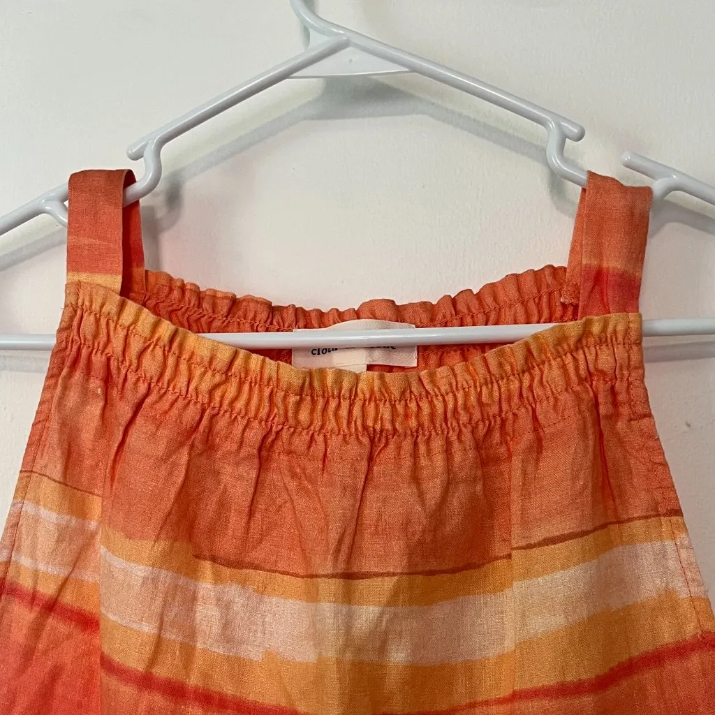 Cloth & Stone 100% linen smocked neckline orange striped blouse size medium - Image 4