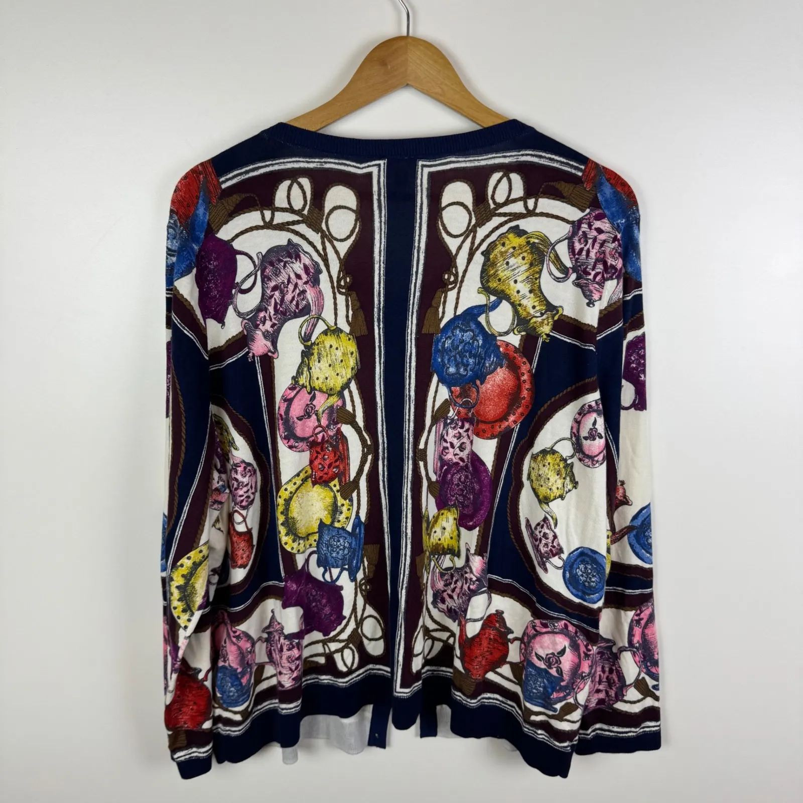 Talbots Charming Cardigan Tea Party Size‎ 3XP Novelty Colorful Preppy Artsy - Image 4