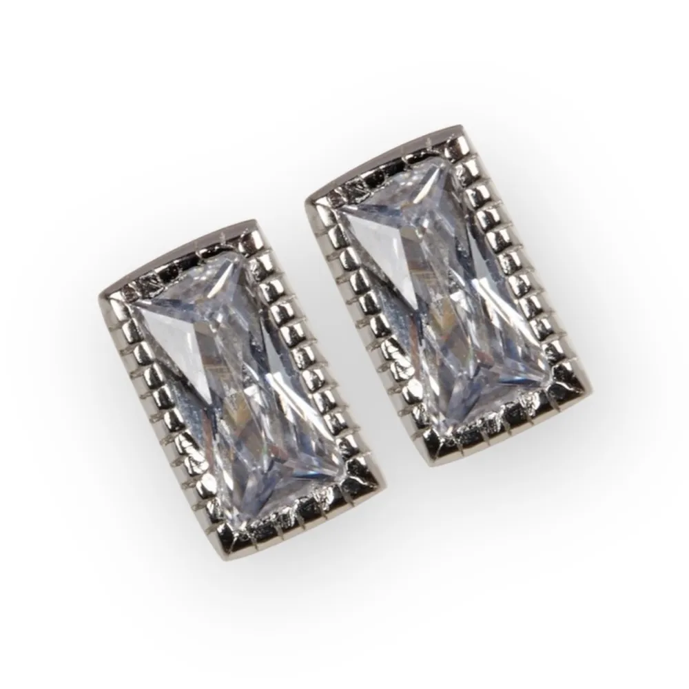 new Swarovski ❉ Rectangle Cut Crystal Stud Earrings ❉ Rhodium Plated .925 Silver - Image 3