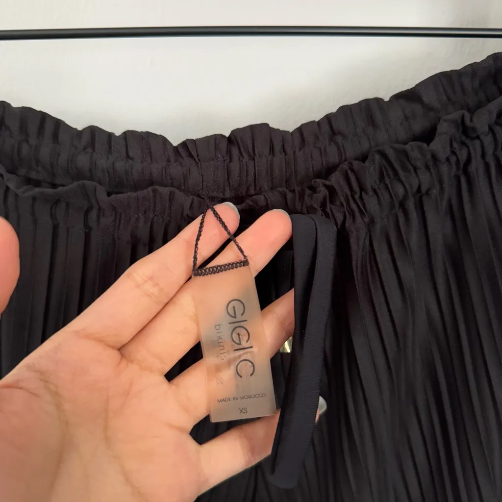 Gigi C XS Taylor Pants Wide Leg High Waist Pleated Black Drawstring Beach Relax - Image 4