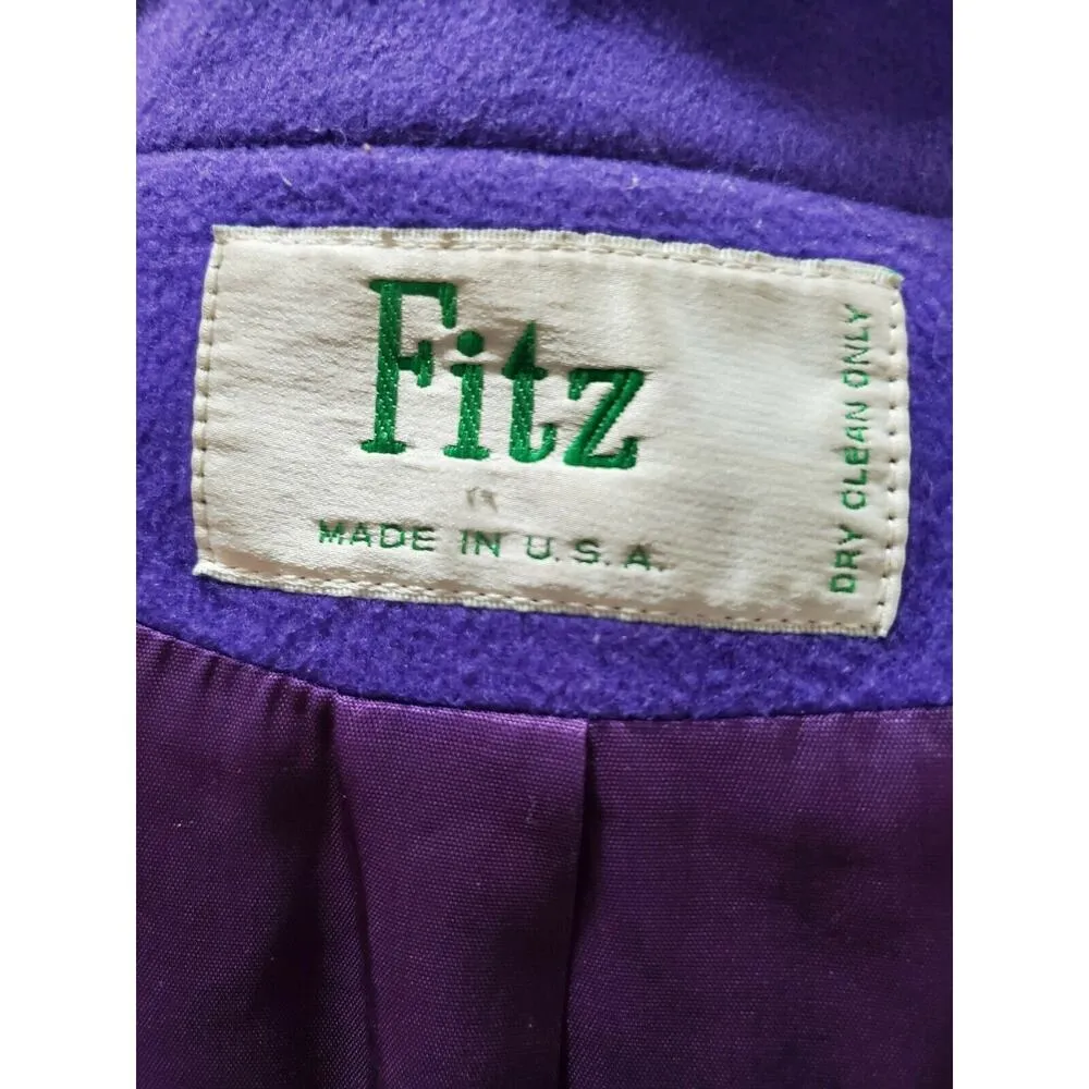 Vintage Fitz Solid Purple Long Sleeve Double Breasted Buttons Front Long Coat Size 18 - Image 10