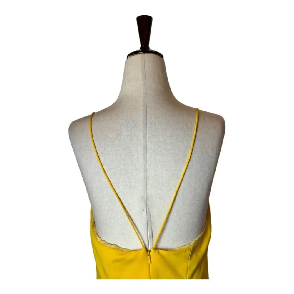 Jay Godfrey Dress Women 4 Yellow Sunflower V Neck Front Ruffle Sheath Midi Party - Image 6