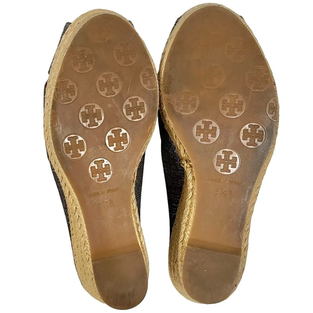 Filipa Pewter Linen Espadrille Wedges - Metallic Peep-Toe Heels - Image 6