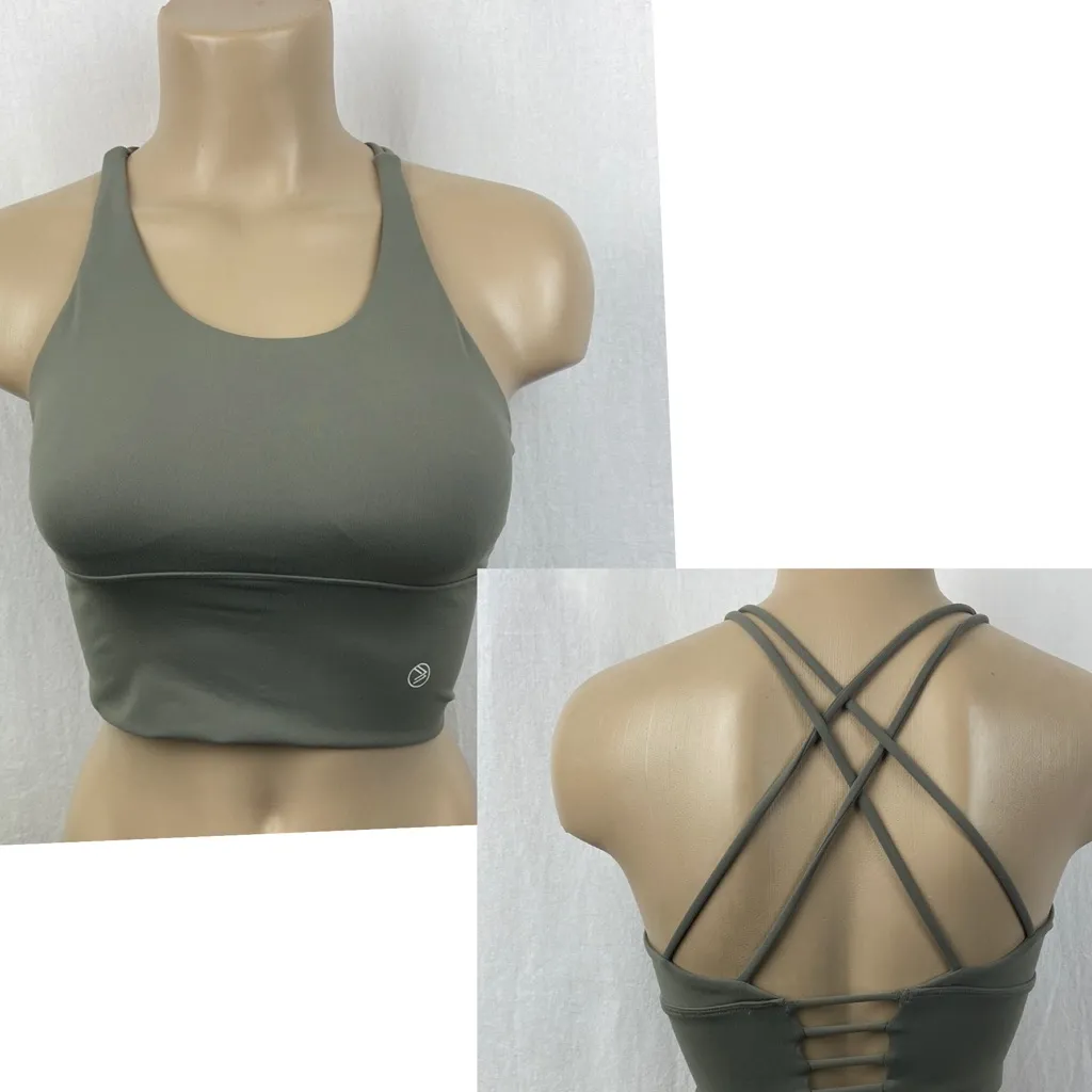 Savvi Army Green Cropped Strappy Athletic Sport Bra Top NEW M Size M - Image 2