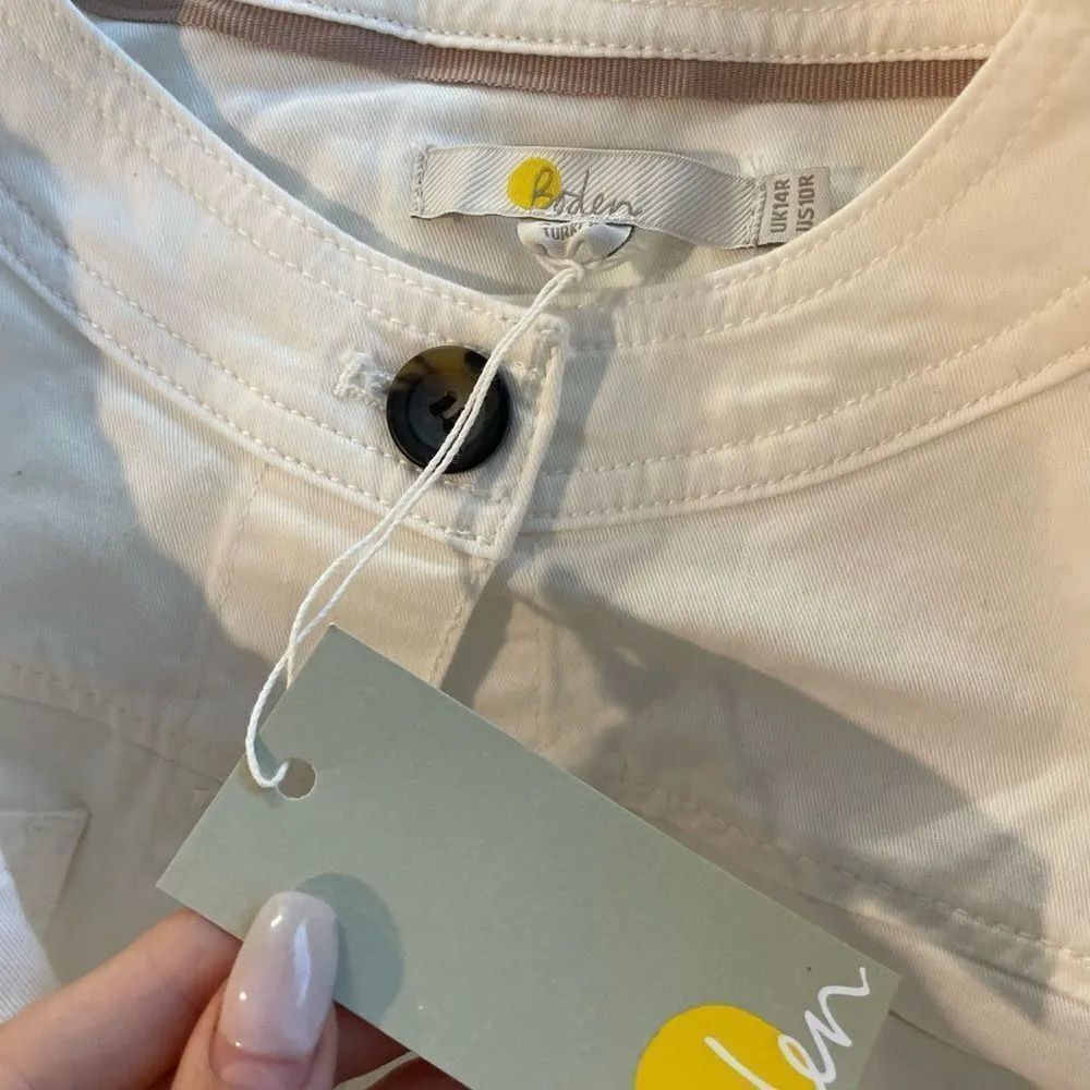 Boden Belted Button Down Twill Shift Dress Sz Small Glorious British Style White - Image 6