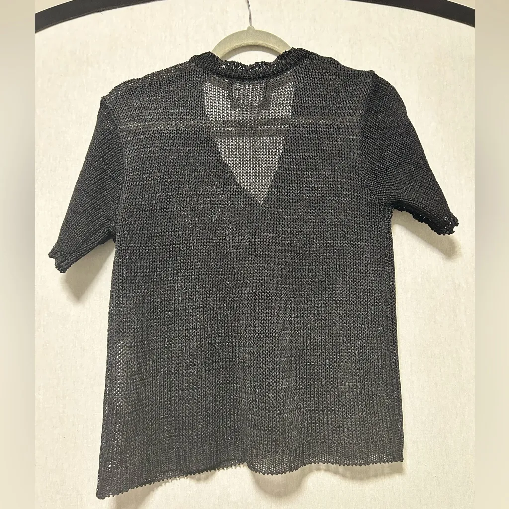 SAG HARBOR Petite Small One Button Short Sleeve Sweater - Image 2