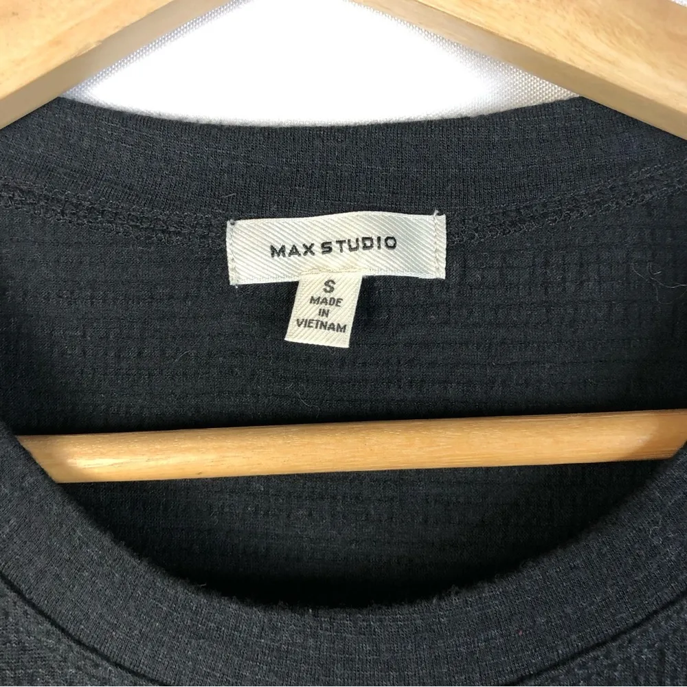 Max Studio Black Drawstring Waist Babydoll Cap Sleeve Short Sleeve Blouse S - Image 4