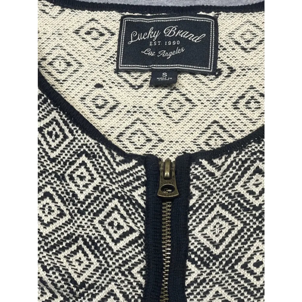 Women's Lucky Brand Black & White Geometric Pattern Cardigan Sweater Size S - Image 2