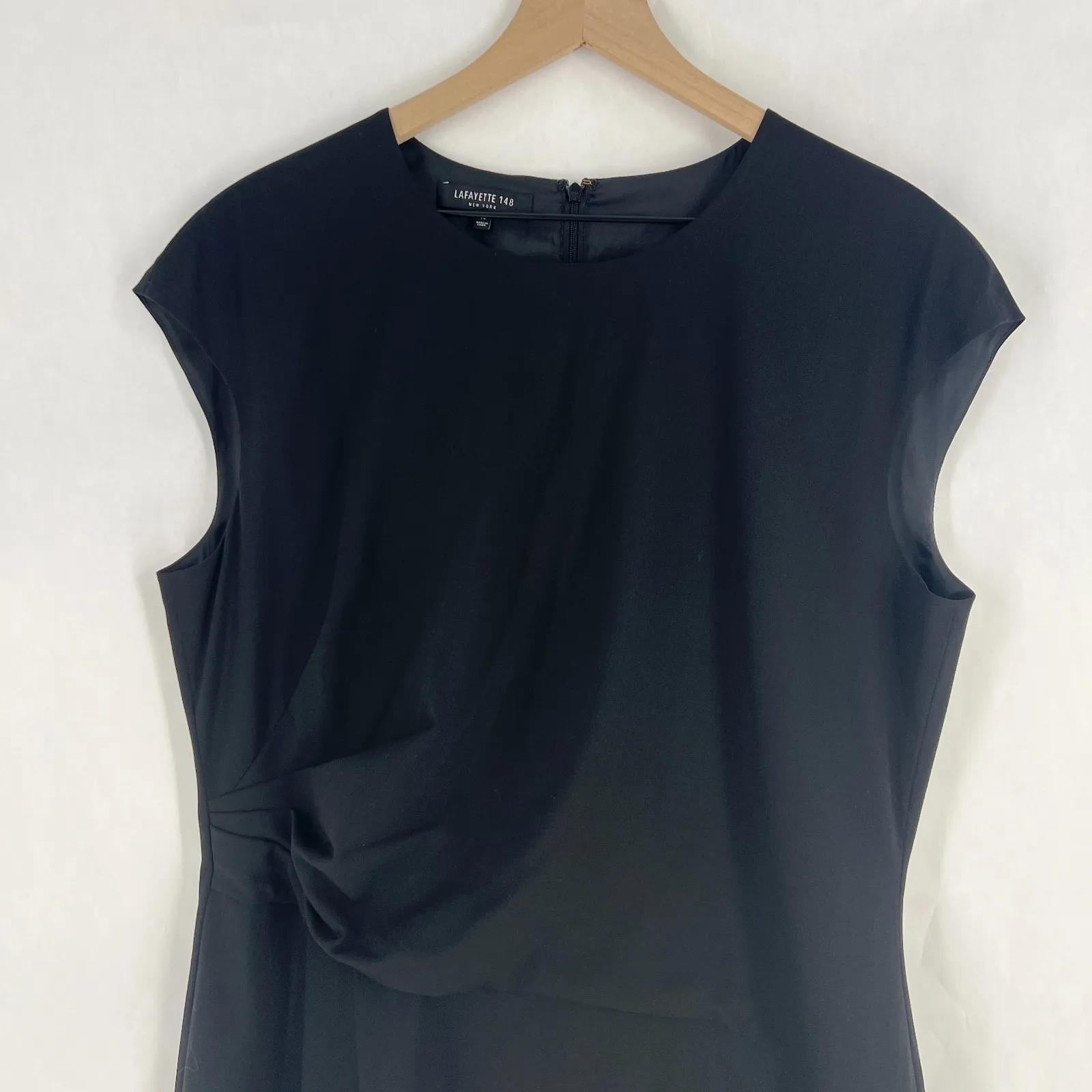 Lafayette Sheath Dress Women 14 Black Cap Sleeve Preppy Casual Stretch Crewneck - Image 2