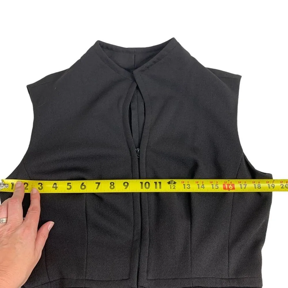 VINTAGE '60s ILGWU | Size 12 | Black Retro Mod Belted Studded Sleeveless Dress - Image 8