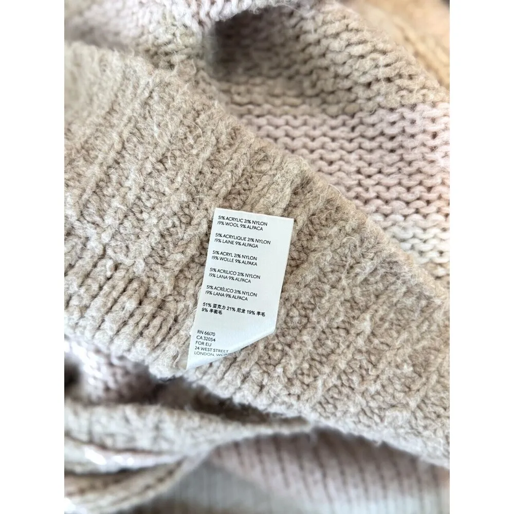 Free People Womens Cardigan Beige Fine Time Alpaca Wool Sweater Striped Small - Image 9