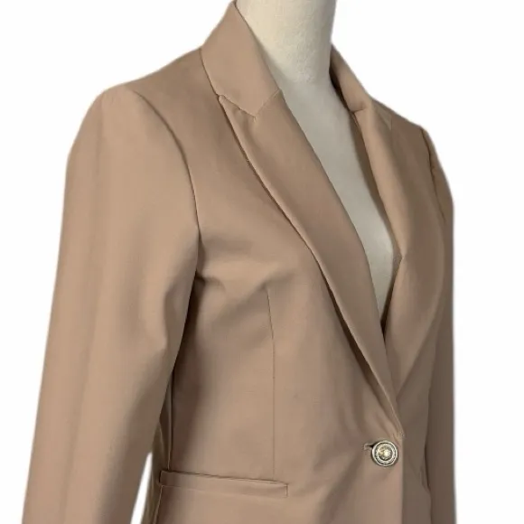 Nicole Miller Blazer Single Button Closure Tan Stretch Jacket Women’s Size Small - Image 6
