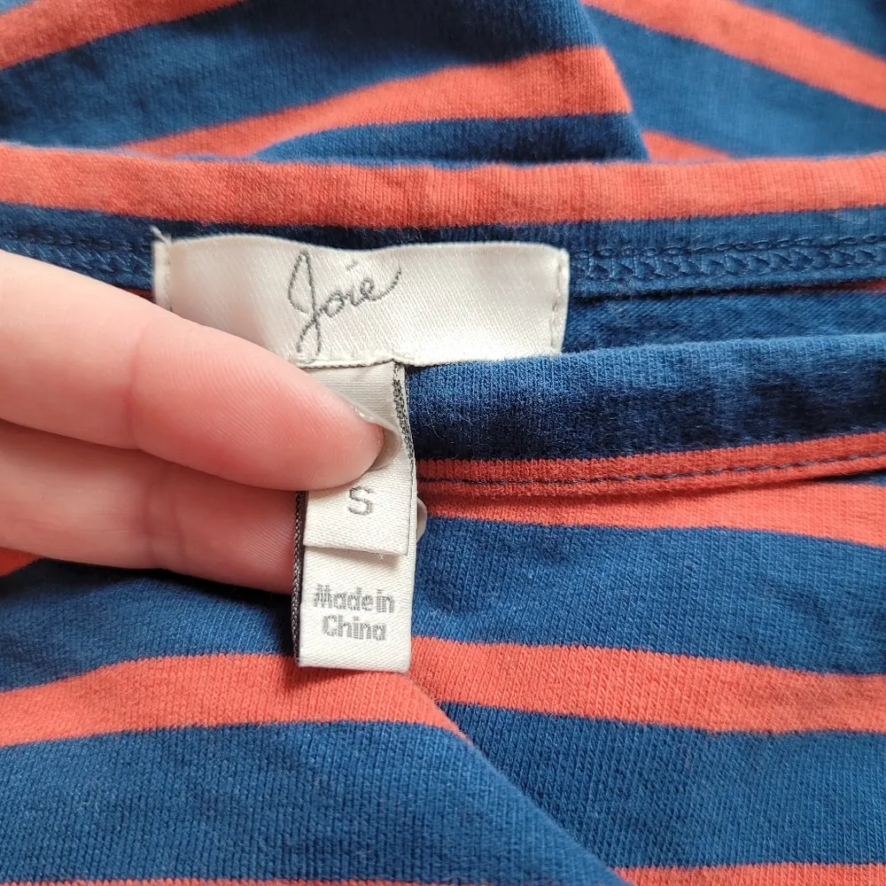 Joie Winberry Navy and Orange Striped Long Sleeve T-Shirt Dress - Image 8