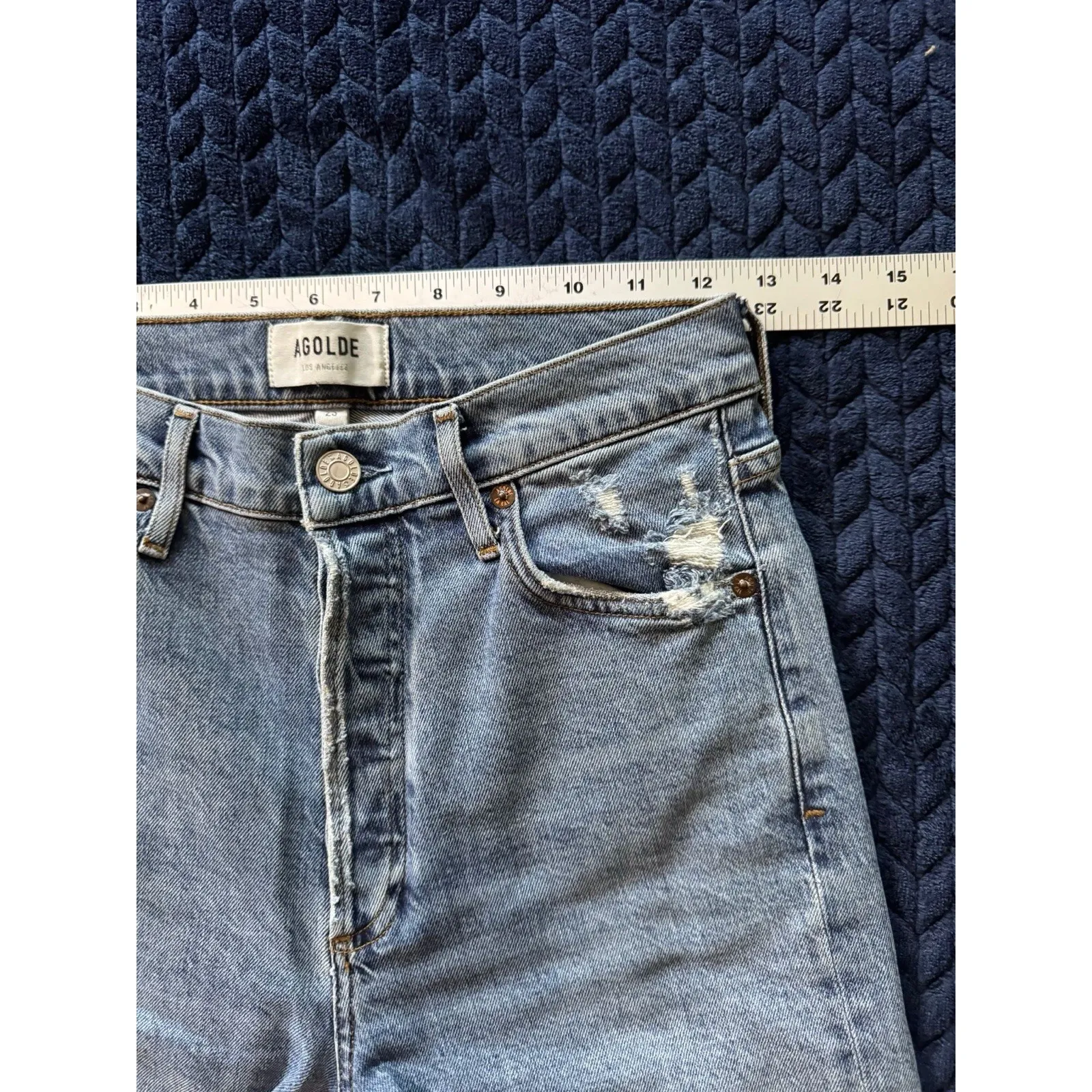 AGOLDE Women's Blue Denim Distressed Jean‎ Ankle Button Fly Size 25 - Image 8