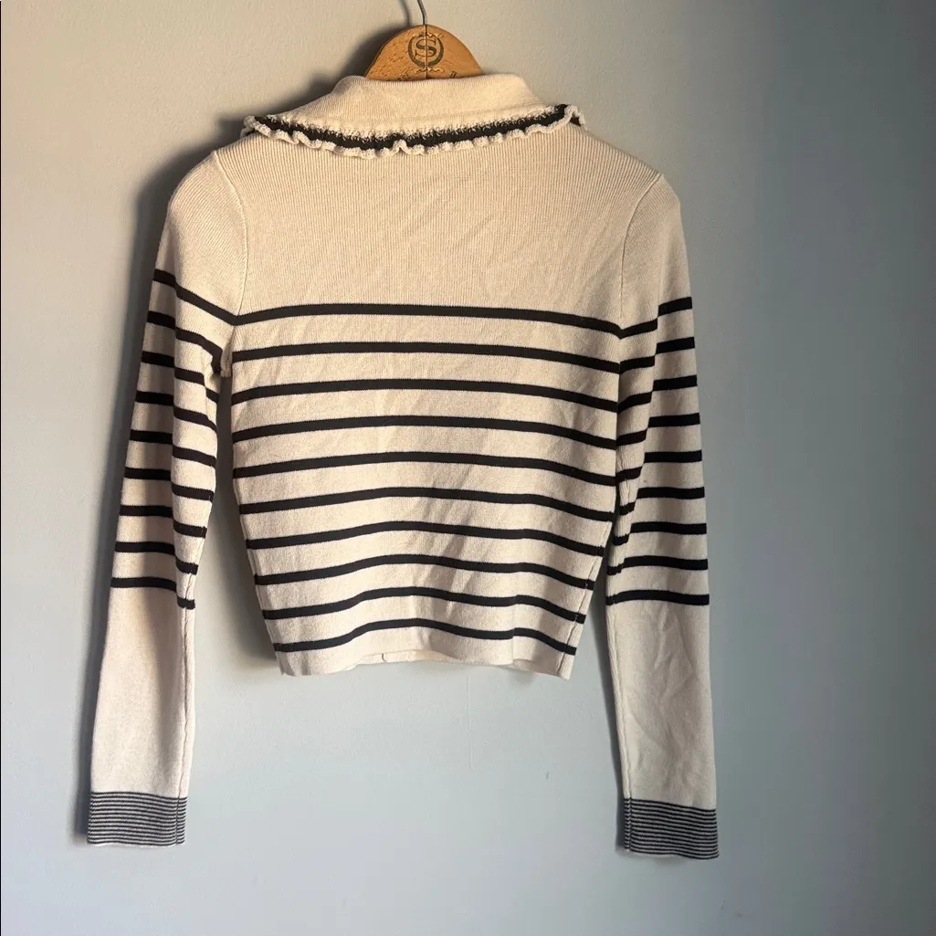 Ulla Johnson Faustine Stripe Wool Cropped Knit Cardigan - Image 3