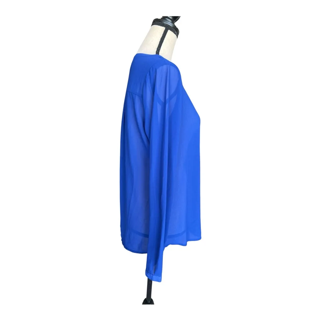 Olive & Oak Vibrant Blue Pleated Front Buttoned Blouse Size S - Image 3