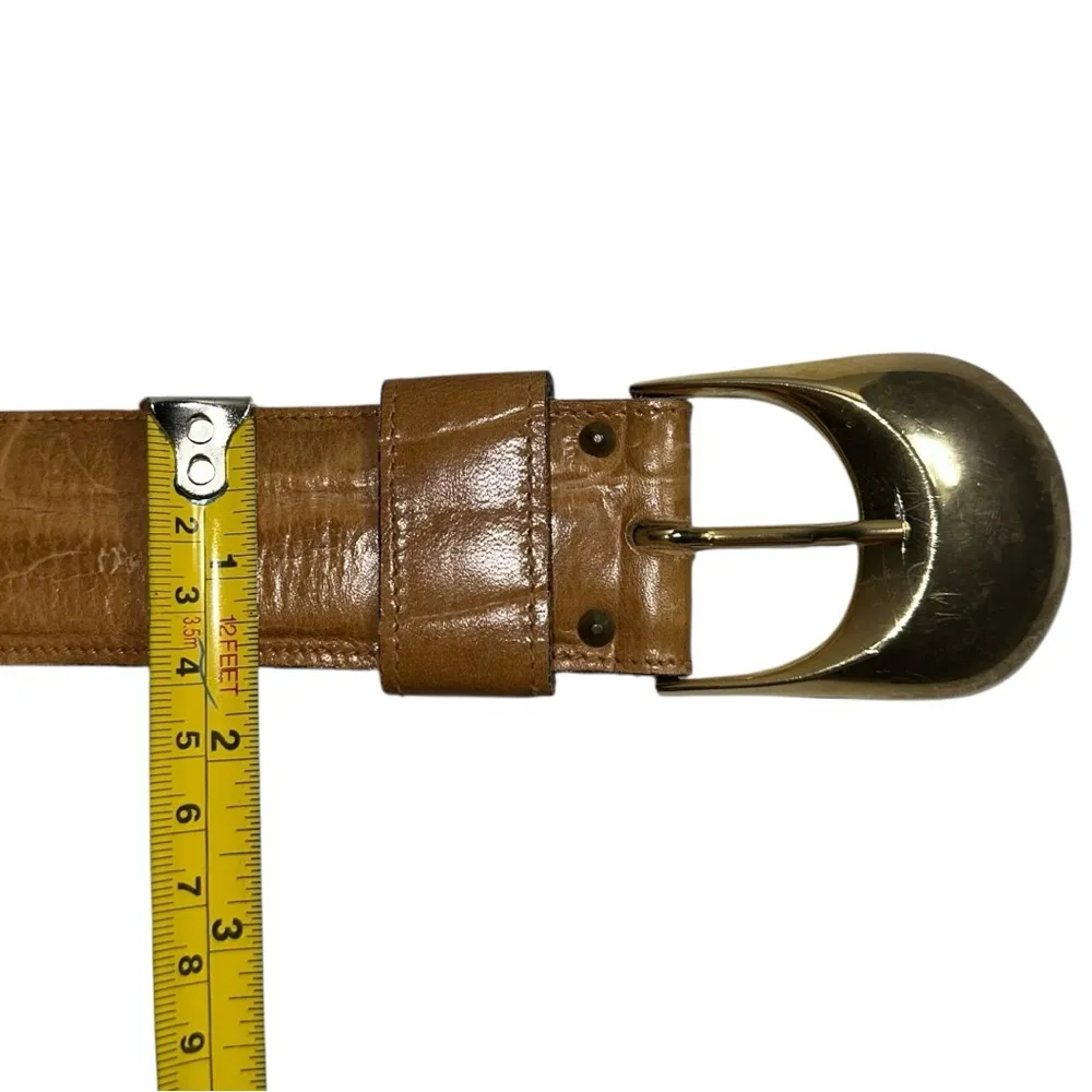 Anne Klein for Calderon Vintage Size M Tan Croc Embossed Leather Gold Toned Belt - Image 7