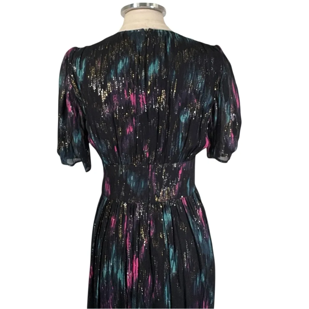 The Kooples Metallic Printed Short Sleeve V neck Midi Dress Size 2 US 6 - Image 6