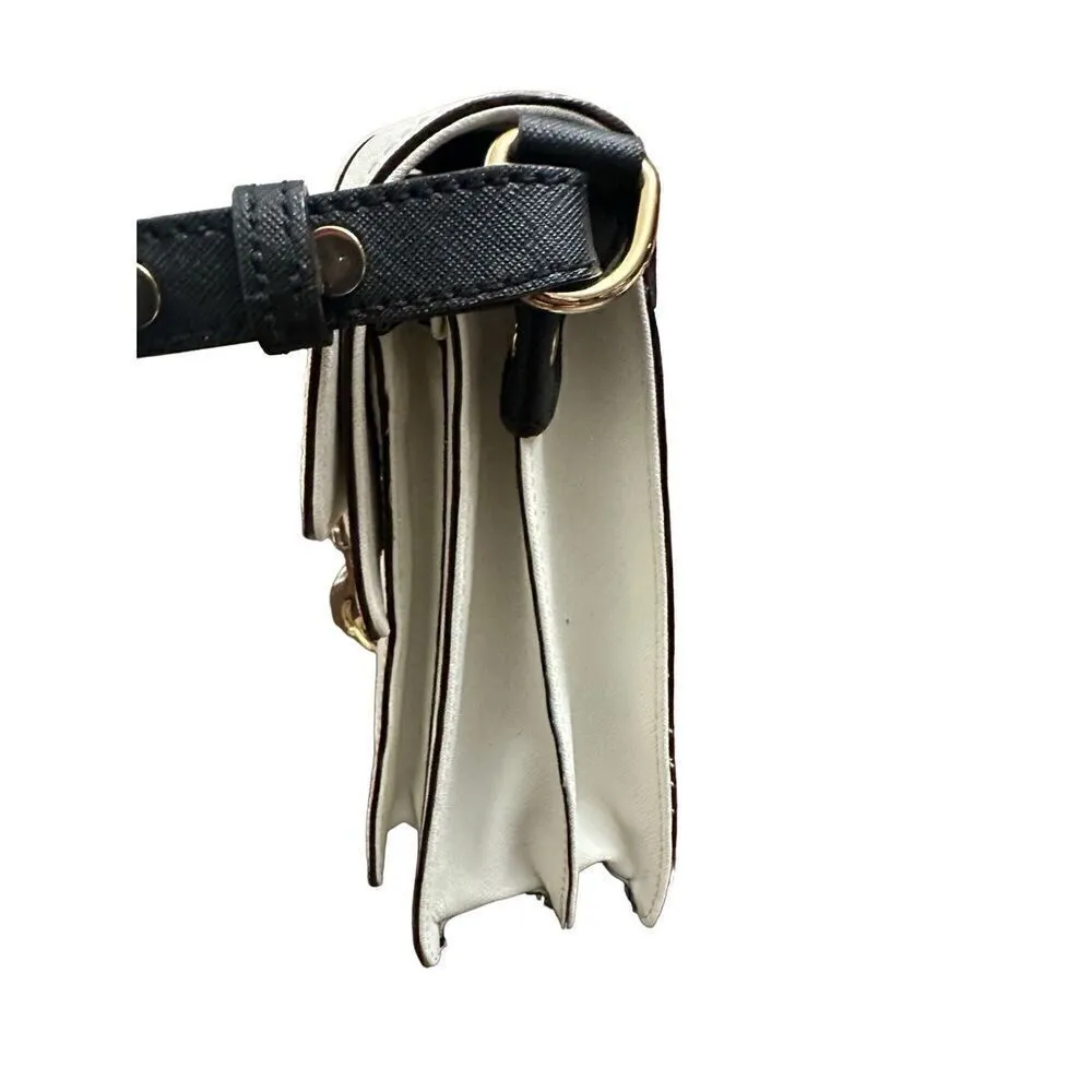 Rebecca Minkoff Handbag Bag Crossbody Hudson White Black Saffiano Leather Flap - Image 4