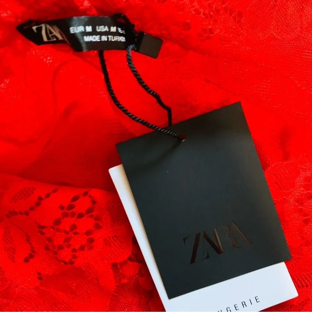 Zara New Women Red Sexy Lingerie Short Dress with Lace Size Medium - Image 15
