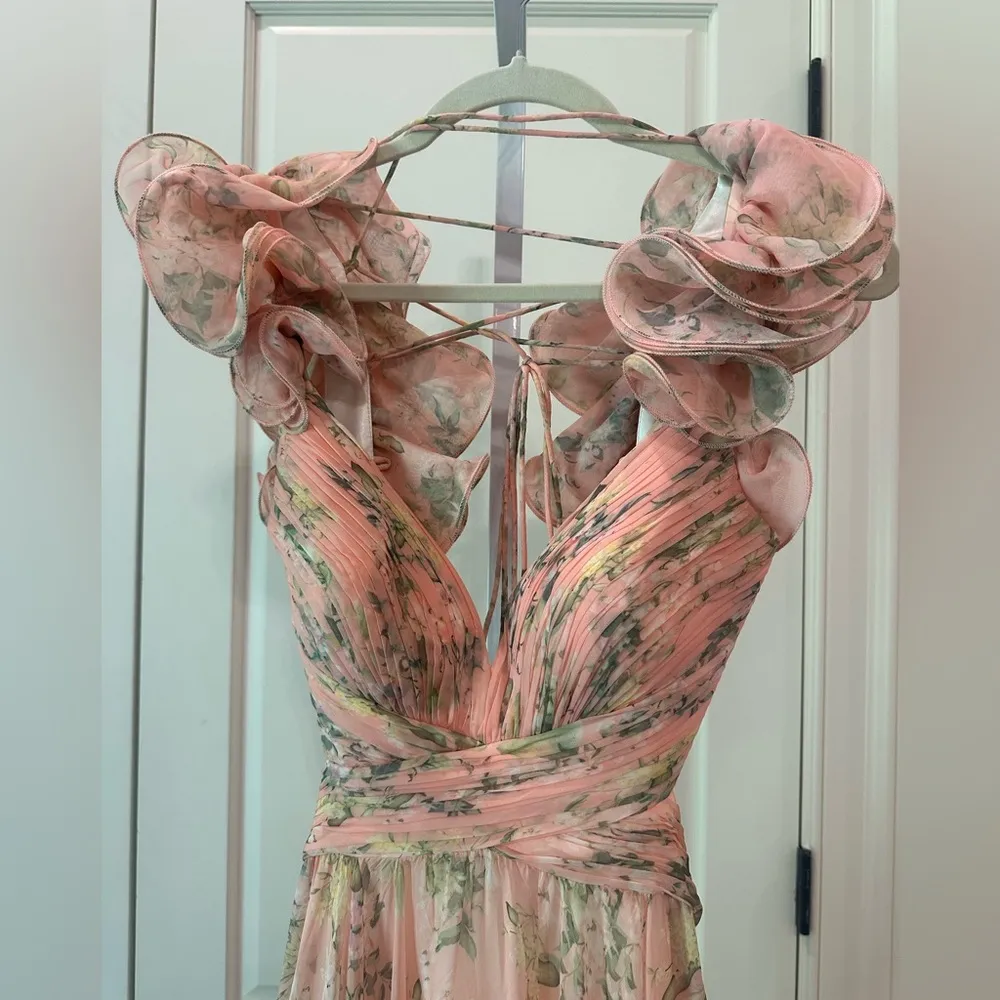 MAC DUGGAL 67803 RUFFLE TIERED FLORAL CUT-OUT CHIFFON GOWN SIZE 4 - Image 9