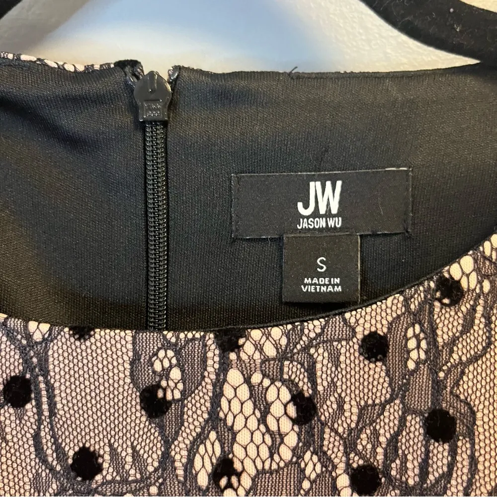 Jason Wu Dress Black Floral & Polka Dot Lace over Pale Pink Mini w/Pockets S GUC - Image 5