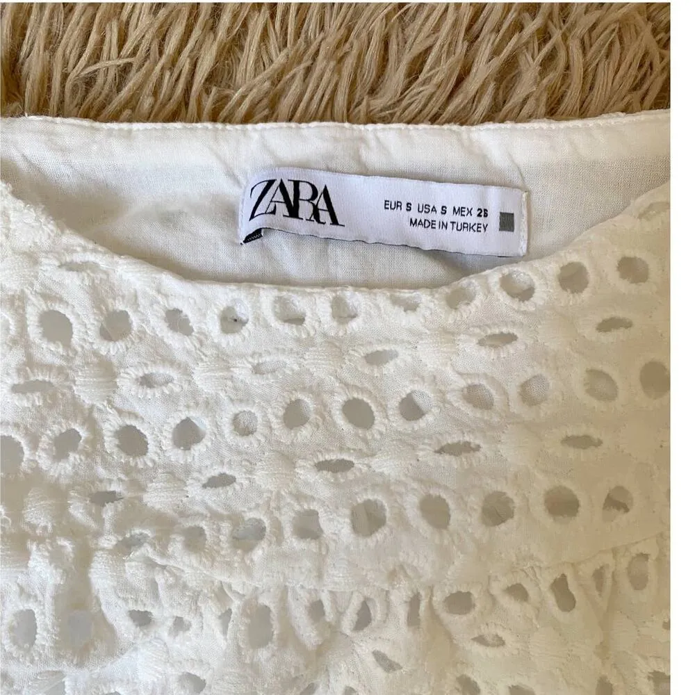 ZARA White Eyelet Strapless Embroidered Dress SZ S‎ cottage - Image 7