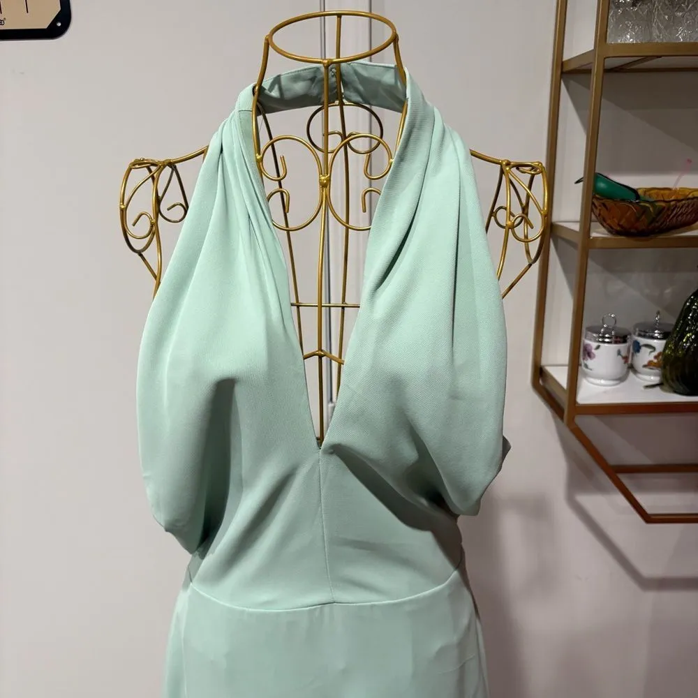 ASTR Jodie Dress Mint Size L Asymmetrical Halter Strap Low Back Keyhole Wedding - Image 7