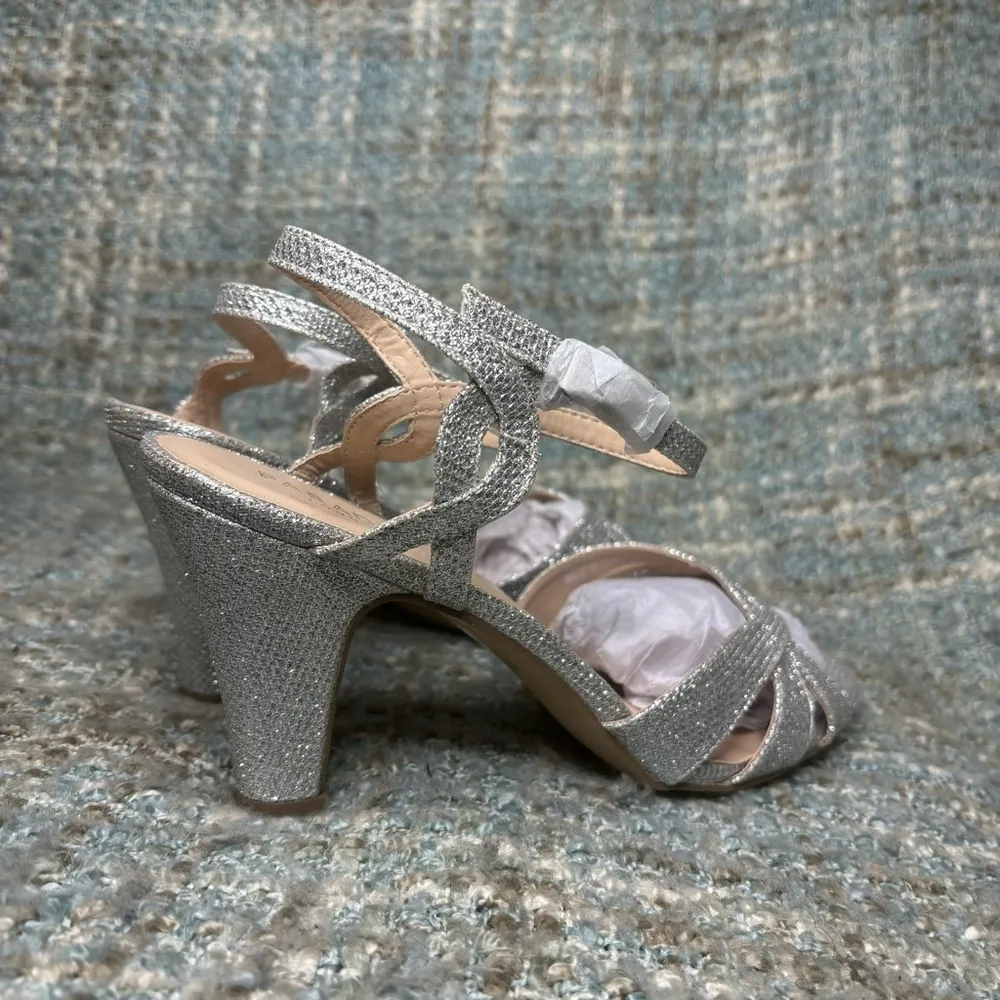 Paradox London Kitty Glitter High Heel Ankle Strap Sandal in Silver Size 10 - Image 5