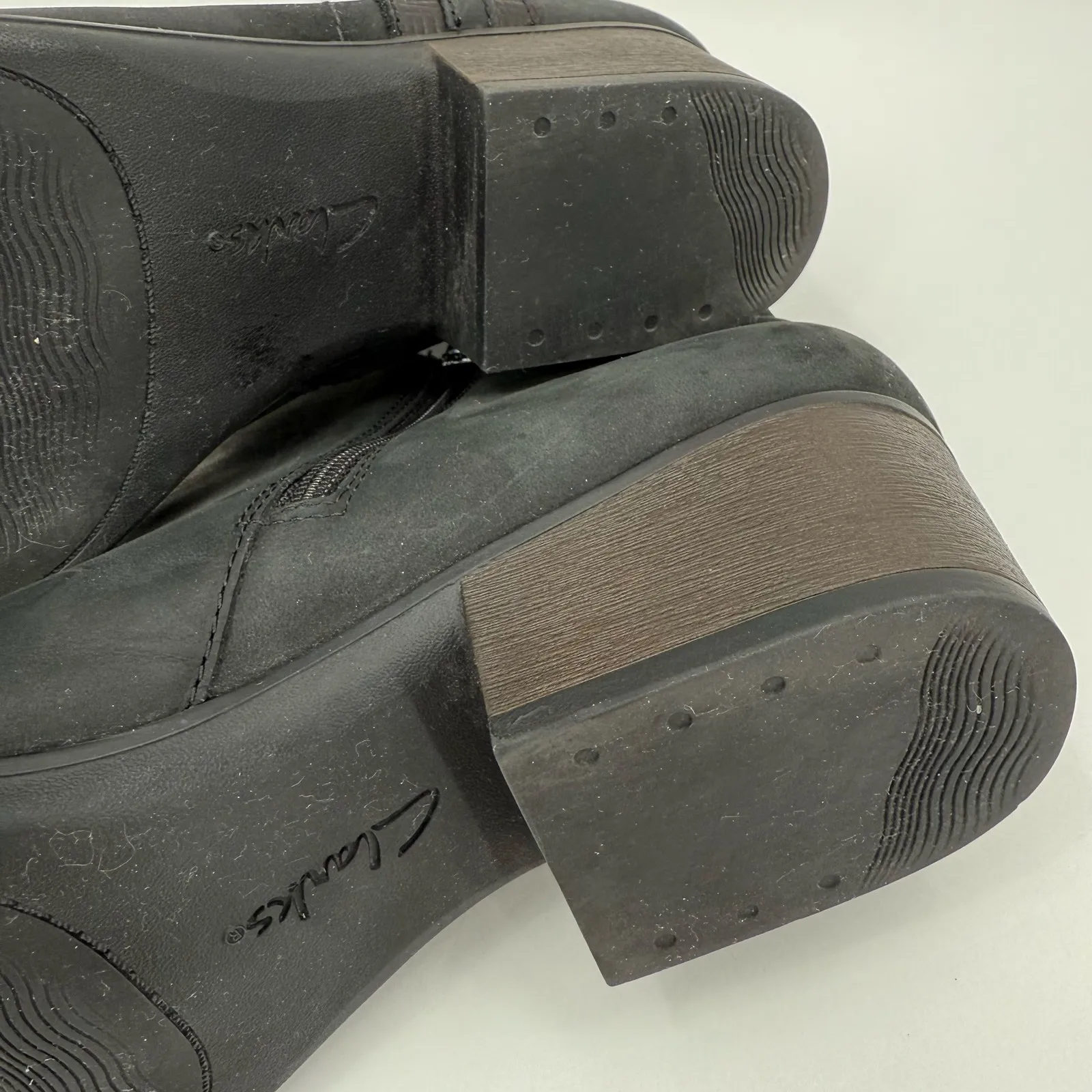 Clarks Adreena Lilac Ankle Boots SZ 7.5 Black Nubuck Booties Block Heel Leather - Image 11