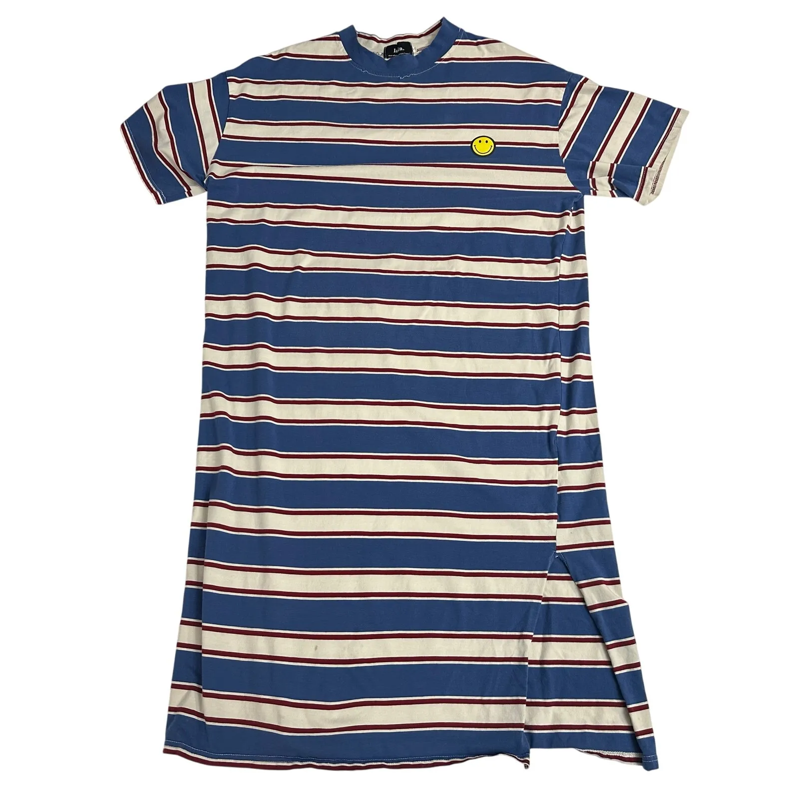Dressed in LALA Mini Dress Blue & Red Cotton Stripe Short Sleeve Jersey Small - Image 3
