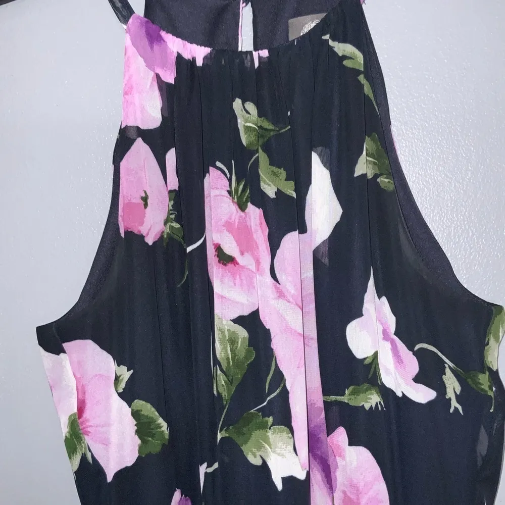 Vince Camuto Black Tropical Floral Halter Hi/Lo Maxi Chiffon Cruise Dress 4 - Image 8