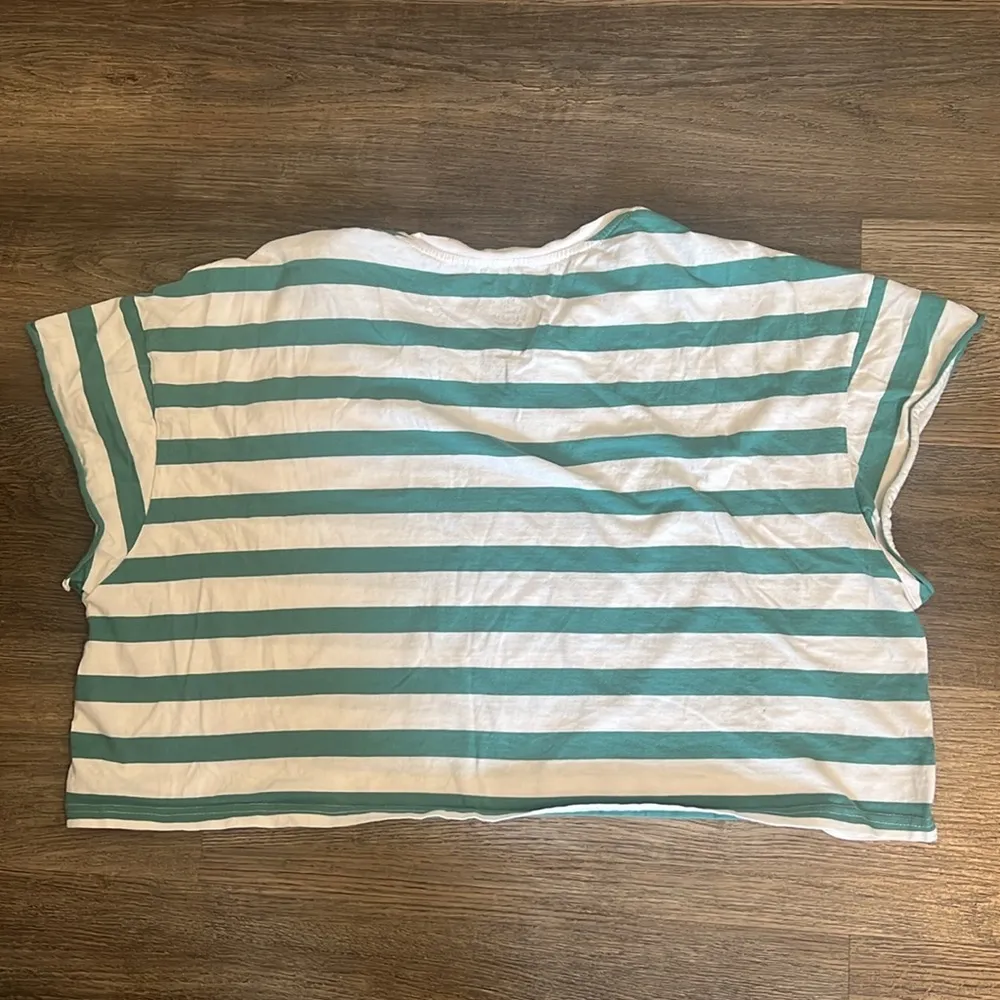 Keroppi Women’s Cropped Green & White Striped Crop T - Image 7