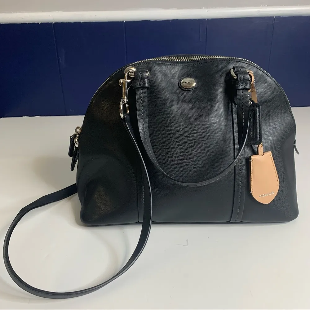 Coach Cora Peyton Black Saffiano Leather Domed Satchel - Image 4