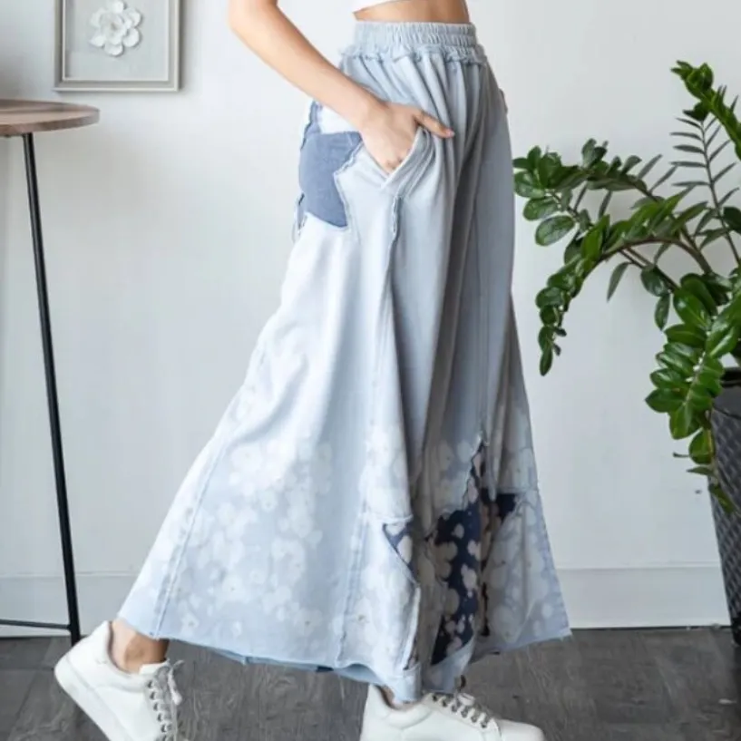 OLI & HALI Baby Blue Star Patchwork Wide Leg Ankle Pants - Image 3