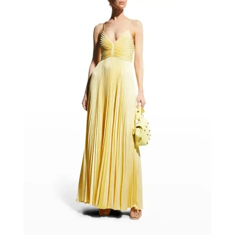 A.L.C. Aries Dress in pina yellow pleated maxi ALC size 4 - Image 16