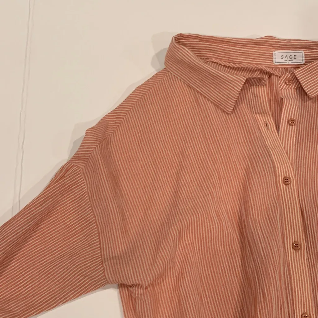 Sage The Label Women’s Large Unstructured Orange Striped Button Up Cotton Shirt - Image 5