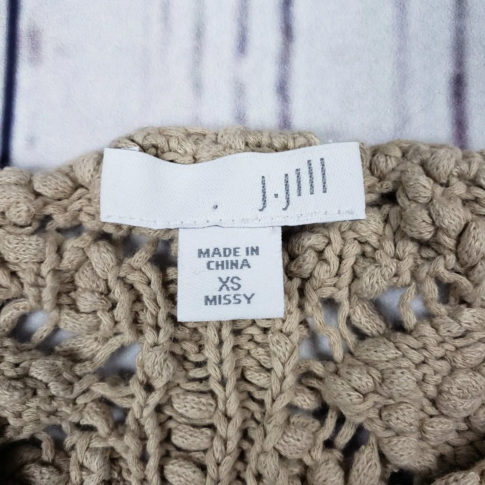 J. Jill Beige Crochet Knit Pullover Half - Image 5