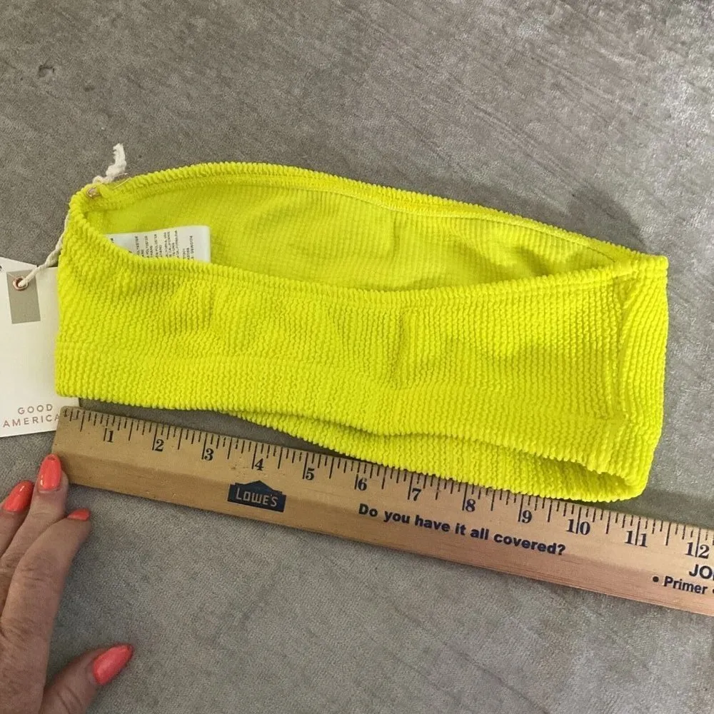 Good American Always Fits Crinkle Basic Bandeau Electric Yellow 1/2 Small Medium - Image 7
