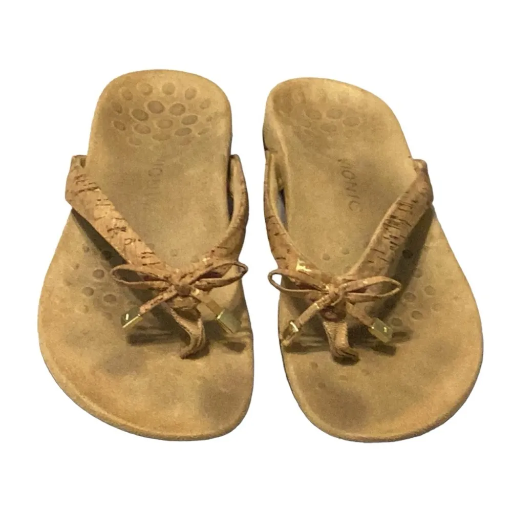 Vionic Bella Toe Post Sandal gold cork bow comfort Size 9 - Image 3