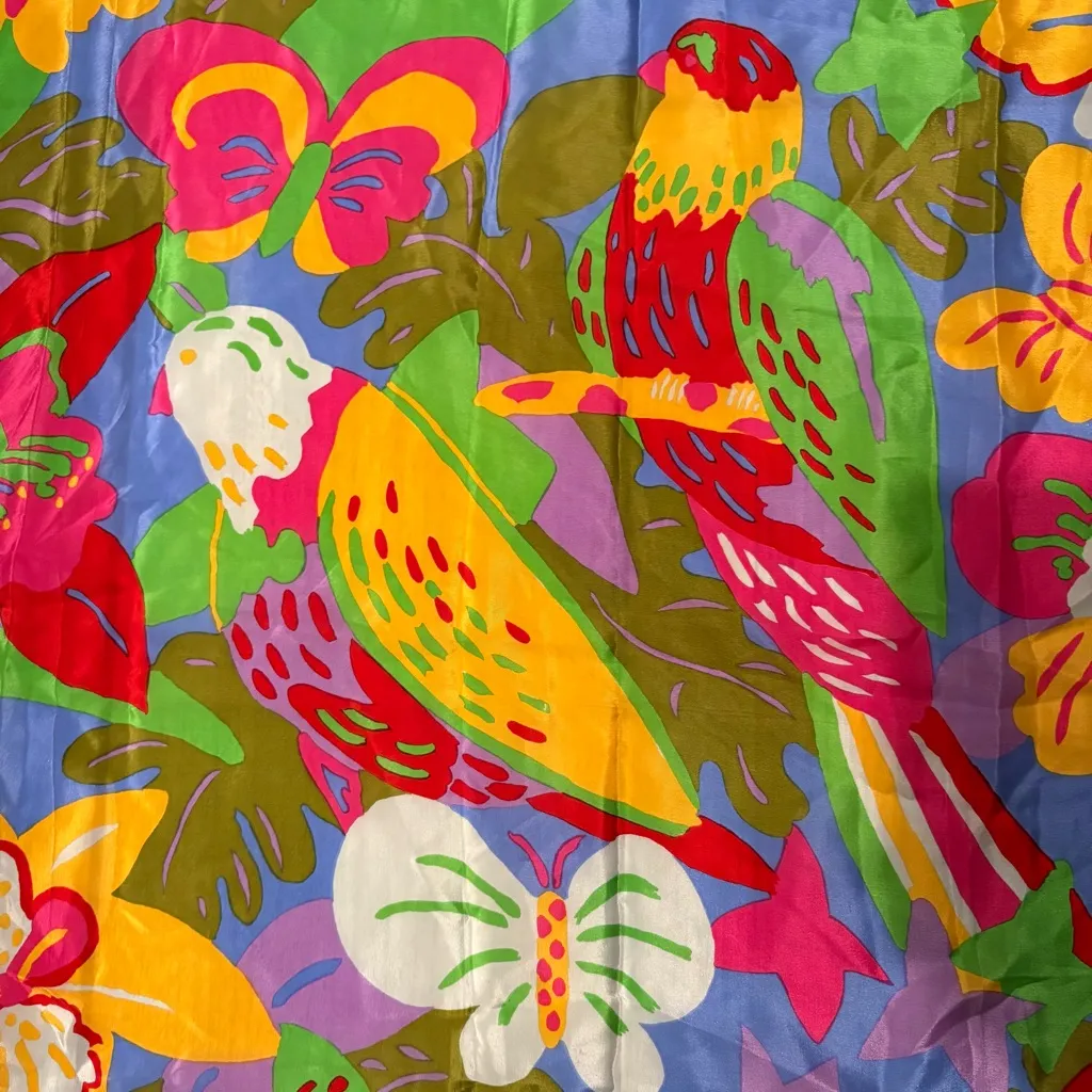 Ken Done Silk Scarf with Tropical Design Pink - Image 10