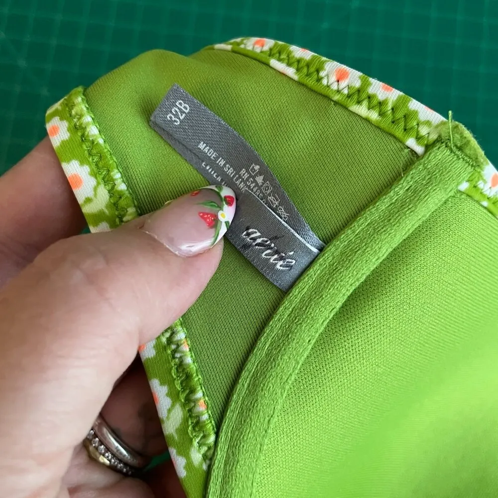 Aerie Women 32B Green White Ditsy Floral Bikini Top Underwire Lightly Lined Swim - Image 7